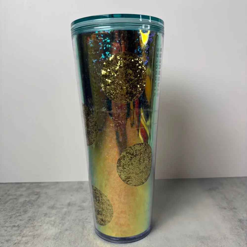 Starbucks Holiday 2020 Gold Glitter Polka Dot Venti Cold Cup Tumbler 24oz